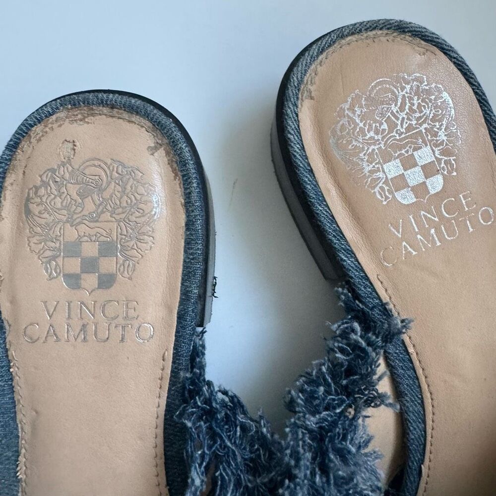 Vince Camuto Fringe Jewel Denim Open Toe Low Heel Comfort Sandal Size 6.5 Blue - Picture 3 of 12